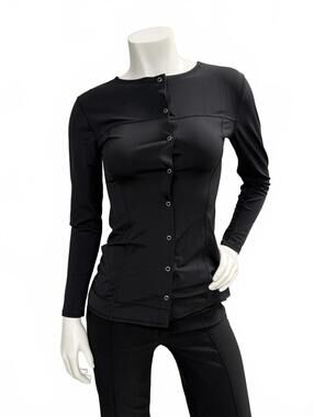 Susana Monaco Black Snap Front Long Sleeve Stretch Top Size S Y2K Fitted